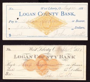 RN-D1, RN-G1, Checks Logan County Bank, West Liberty, Ohio, Small Flts