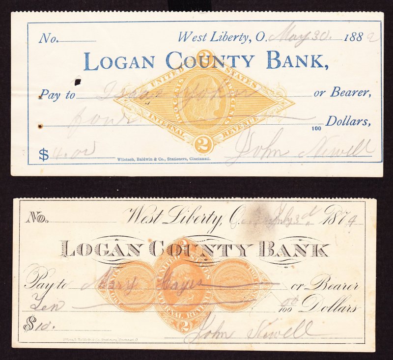 RN-D1, RN-G1, Checks Logan County Bank, West Liberty, Ohio, Small Flts