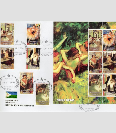 Djibouti 2004 EDGAR DEGAS Painting Set + Sheet Perforated FDC