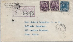 1929 Toronto, Canada to Rome, Italy Registered 2 x 5c Confed. ... (56857)