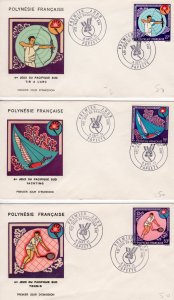 French Polynesia 1971 Sc#C74/C77 SAILING-GOLF-ARCHERY-TENNIS 4 OFFICIAL FDC
