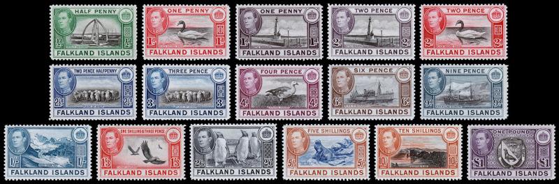 Falkland Islands Scott 84-96 (1938-46) Mint VLH VF Complete Set, CV $428.70 B