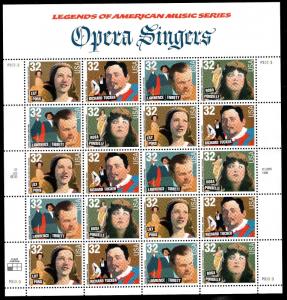 3154 - 3157 Opera Singers 32¢ Sheet of 20 Stamps   MNH