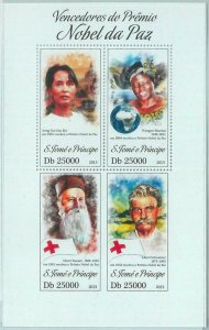 M1618 - S TOME & PRINCIPE -  2013  ERROR MISPERF stamp SHEET:  Nobel, Red Cross