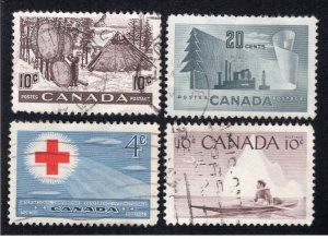 Canada 1950-55 Group of 4 Commemoratives, Scott 301, 316-317, 351 used