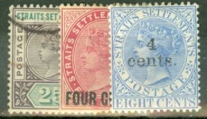 JE: Straits Settlements 73-87, 89-92 mint/used CV $95; scan shows only a few