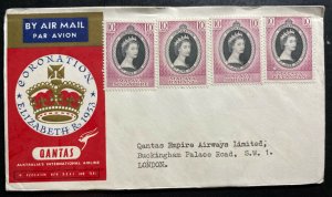 1953 Malaya Singapore Cover Queen Elizabeth 2 coronation Qantas FDC To England