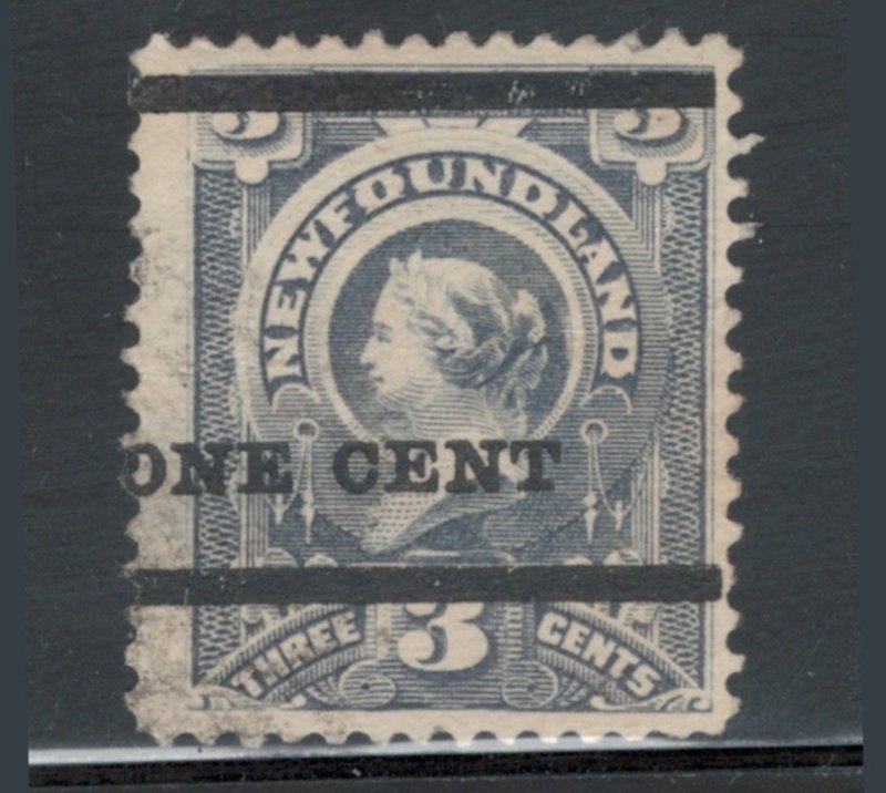 Newfoundland 1897 Queen Victoria Surcharge 1c on 3c Scott # 75 Used (Thin)