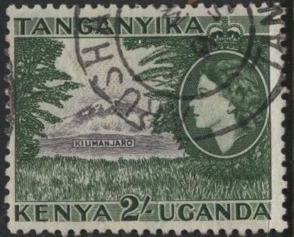 Kenya (KUT) 114 (used) 2sh Mount Kilimanjaro, dp grn & gray (1954)