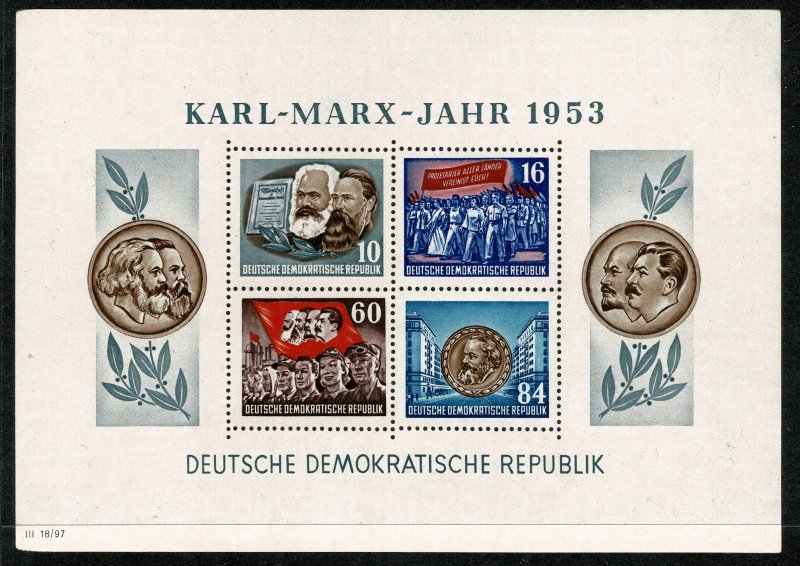 GERMANY DDR 1953 70th ANNIV. DEATH KARL MARX MINI SHEETS SGMSE111a UNUSED SUPERB