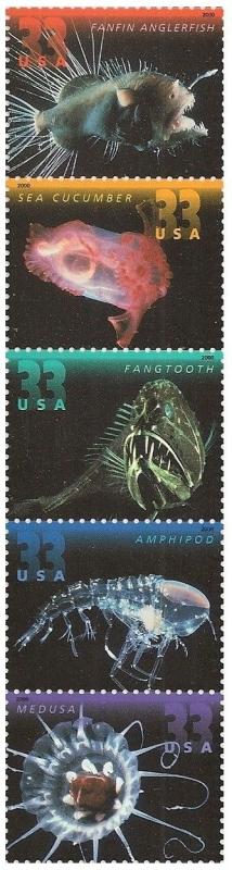 US 3443a Deep Sea Creatures 33c strip (5 stamps) MNH 2000 