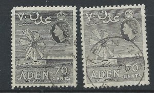 Aden 1953 - QE2 70c both shades wmk Mult Script CA - SG60-61 used