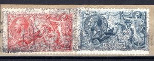 GB KGV TELEGRAPHS Piece High Values SEAHORSE 5s & 10s SG.416 & 417 c£310- SS3974