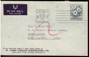 Australia 1961 Flannel Flower 2/- on AIR MAIL Letter to the USA