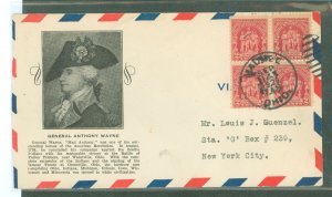 US 680 (1929) 2c Battle of Fallen Timbers(block of four) on an addressed (typed) First Day cover with a Stoutzenberg cachet and