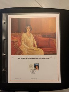 1990 Isle of Man HM Queen Mother FDC panel, big size with plastic holder