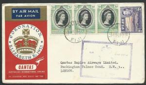 FIJI 1953 Qantas Coronation flight cover to London.........................61737