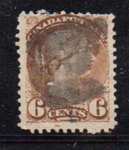 Canada Sc 39 1872 6c yel brn sm Queen Victoria  stampused 