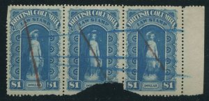 CANADA REVENUE BCL4 USED BRITISH COLUMBIA LAW STAMP STRIP OF 3