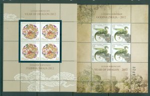 Serbia - Sc# 579-80. 2012 Year of Dragon, Lunar New Year. MNH Mini Shts. $16.00.