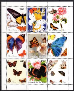 Niger 1999 Butterflies/Flowers Sheetlet of 9 values Perforated MNH