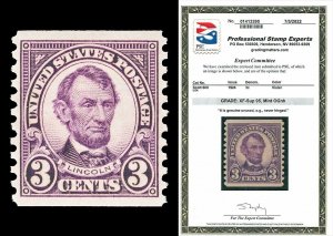 Scott 600 1924 3c Lincoln Coil Mint Single Graded XF-Sup 95 NH with PSE CERT