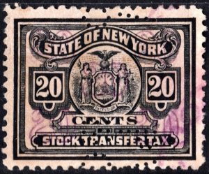 ST120 20¢ New York State Stock Transfer Stamp (1930-33) Perfin