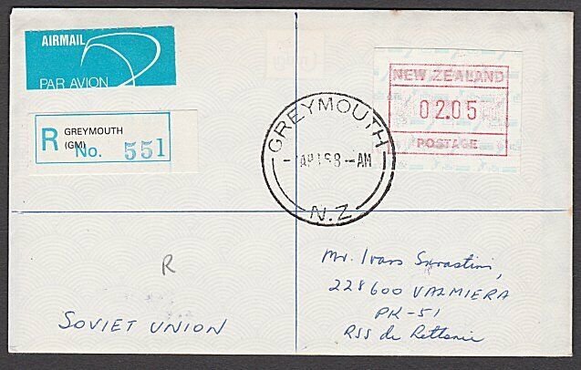 NEW ZEALAND 1986 $2.05 Map Frama on cover  Registered to Latvia ............A939