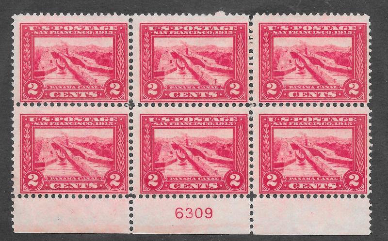 398 Unused,  2c. Panama Pacific, Plate Block,  scv: $400