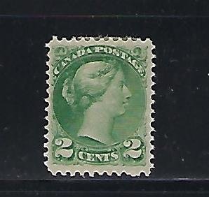 CANADA SCOTT #36 1870-89 SMALL QUEEN 2 CENT (GREEN) MINT HINGED