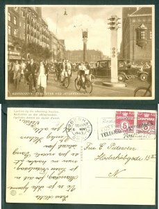 Denmark. 1943 Postcard. 2 x 5 Ore. Cyclists & Cars By The Darning Needle Copenh