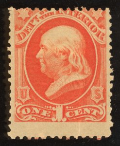 US Scott O15 Mint HR OG 1c vermilion Interior Official Lot T407 bhmstamps