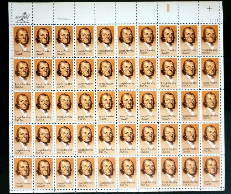 Scott #2038 Joseph Priestley (Chemistry) Sheet of 50 Stamps - MNH