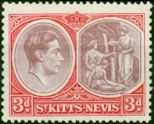 St Kitts Nevis 1940 3d Brown-Purple & Carmine-Red SG73a Chalk Fine LMM (2)