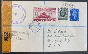 1943 Polish Forces British Army Field Post 113 Censored Cover To New York Usa