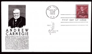 1171 4c Andrew Carnegie FDC Anderson black cachet Nov 25, 1960