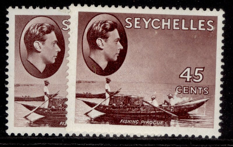 SEYCHELLES GVI SG143a + 143b, 45c PAPER VARIETIES, M MINT. Cat £57. 