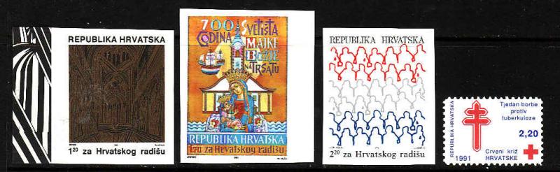 Croatia-Sc#RA20c,RA21a,RA23a,RA24-unused NH Postal Tax-1991-