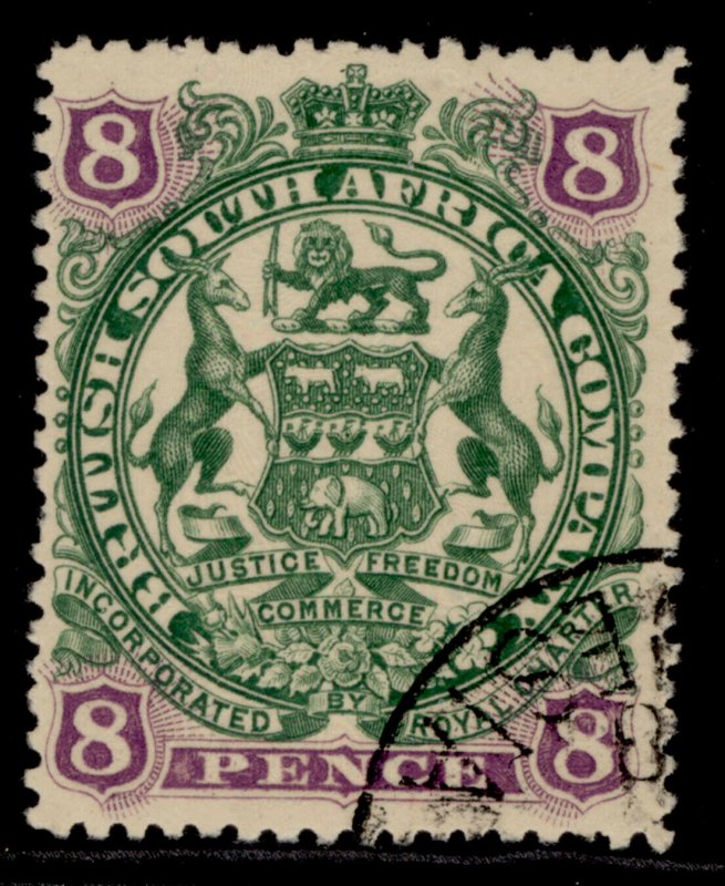 RHODESIA QV SG72, 8d green & mauve/buff, FINE USED. 