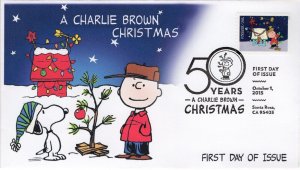 AO-5030-2, 2015, Charlie Brown Christmas, First Day Cover, Add-on Cachet, Pictor