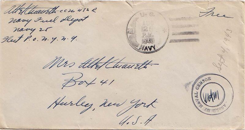 United States Fleet Post Office Soldier's Free Mail 1943 U.S. Navy Navy 25, N...