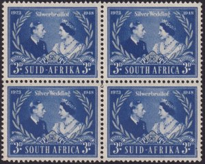 South Africa 1948 #106 (mnh & vfu Blocks of 4) - 25th Wedding Anniversary