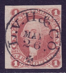 USA — SCOTT R4a — 1¢ TELEGRAPH REVENUE — IMPERF WITH HANDSTAMP — SCV $750