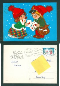 Finland. 1986 Christmas Card. Jacobstad. Children,Postman,Letters. Sc# 698. Adr.