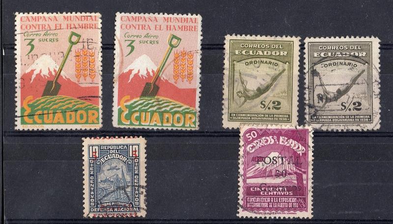 ECUADOR USED STAMPS WITH ERRORS SHIFT COLORS COLOR & OVERPRINT VARIETY