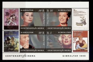 GIBRALTAR QEII SG MS756, 1995 History of cinema mini sheet, NH MINT. 