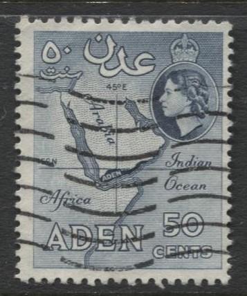 ADEN - Scott 53 - QEII Definitive- 1953-  Used - Single 50c Stamp