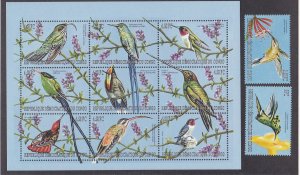 Zaire # 1534-1535 & 1536, Hummingbirds, Set of 2 & Sheet of 9, NH, 1/2 Cat.