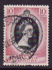 Malaya Johore-Sc#155- id14-used QEII Coronation set-1953-any rainbow colouring