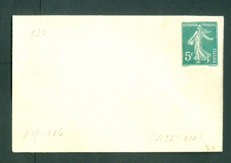 France. Stationery Cover. Unused 5C. Imprinted. Green Sower. Small Size.